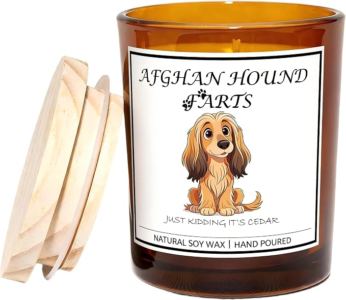 Afghan Hound Gifts for Women | Birthday Gifts for Mom | Light When Dog Farts Candle | Cedar By Natural Soy Wax | Pet Safe Friendly Memorial Candles for Home Scented Household Essentials