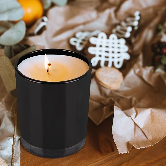 SHOWIN Thick Candle Jars for Making Candles 16 Pcs, 7 OZ Empty Jars with Wood Lids for Candle Making, Sample Container, Inner Black