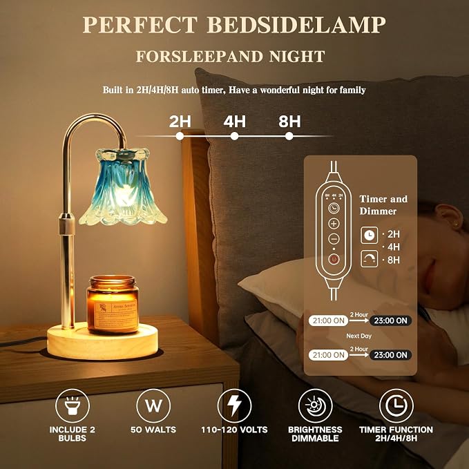 GEEZO Fragrance Candle Warmer Lamp，Electric Candle Warmer with Timer & Dimmer，Mom Christmas Birthday Gifts for Women, House Warming Gifts New Home Bedroom Decor