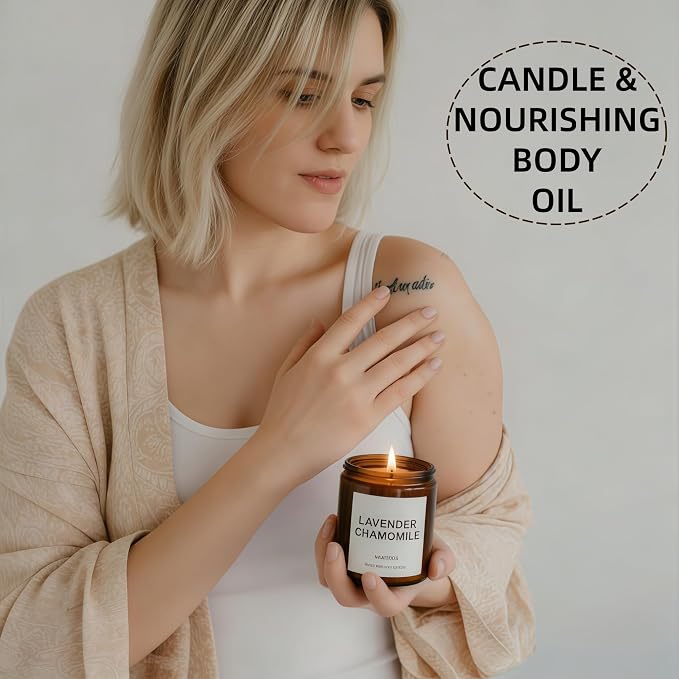 Massage Candle for Relaxation – 7oz Massage Oil Candle with Sweet Almond Oil - (Chamomile Lavender)