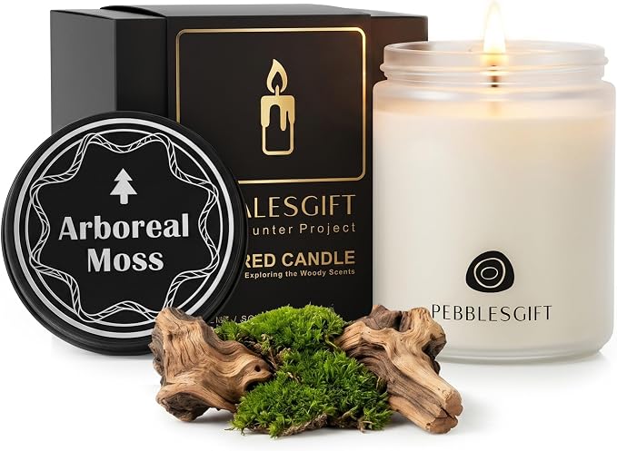 Arboreal Moss Woody Scented Candle 9oz Soy Wax Frosted Glass Jar for Home Decor - Scent Hunter Scented Card Included - Ideal Gift for Self-Care & Relaxation for Men & Women Gift