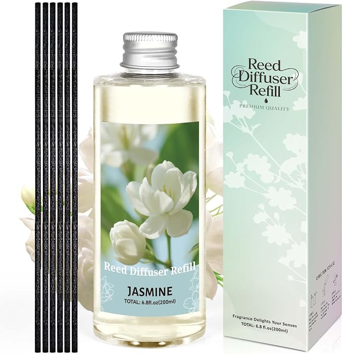 STRN Reed Diffuser Oil Refill, Jasmine Fragrance Oil for Diffuser Refill 200ml, Long-Lasting for Home, Living Room, Bedroom, Spa, 6.8 fl oz