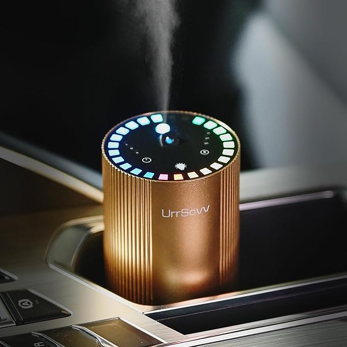 Waterless Car Diffuser for Essential Oils Wireless Battery Operated Car Diffuser Portable Cordless 60ML Air Freshener Diffuser 3 Timers & 3 Mist Levels for Car Home Bedroom Travelling (Gold)