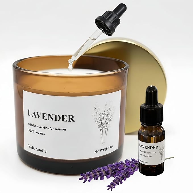 VOHO Lavender Wickless Candles for Candle Warmer Lamp, 9oz Soy Scented Candles & 10ml Essential Oil for Customizable Aroma, Wickless Lavender Candle for Warmer Lamp Birthday Housewarming Holiday Gifts