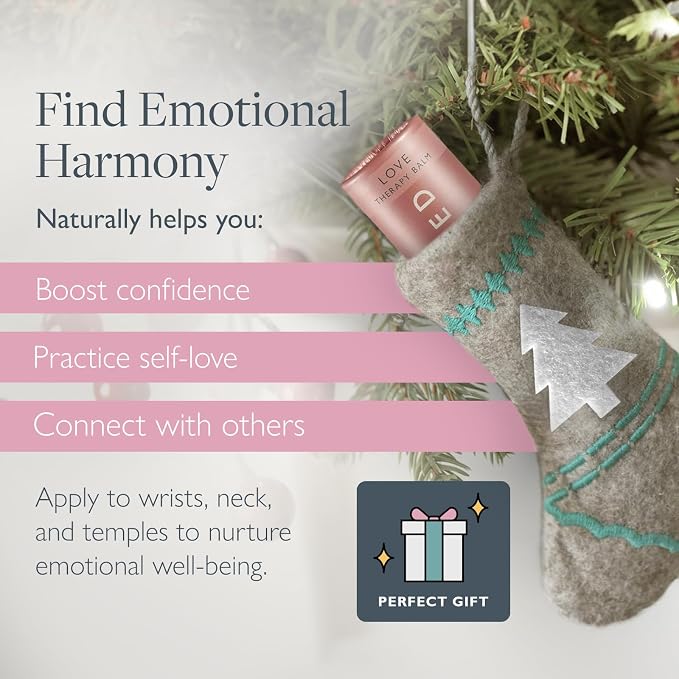 Scentered Aromatherapy Love Balm Christmas Stocking Gift for Emotional Wellbeing - Essential Oils Roll On with Rose & Ylang Ylang - Self-Care Stocking Stuffers for Women