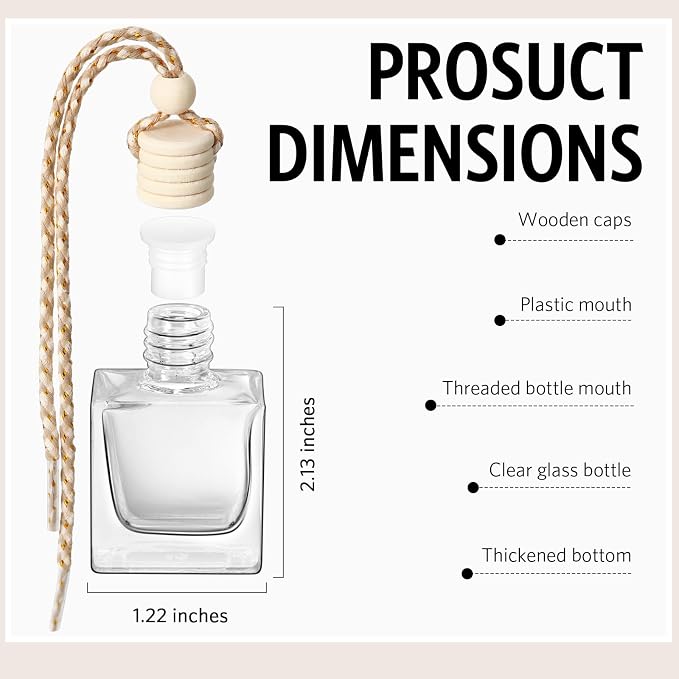 BBTO 100 Pcs Car Air Fresheners Diffuser with Wooden Cap Empty Aromatherapy Diffuser Clear Car Fragrance Holder Pendant Hanging Perfume Fresheners Bottles for Decor(Cube,Clear)