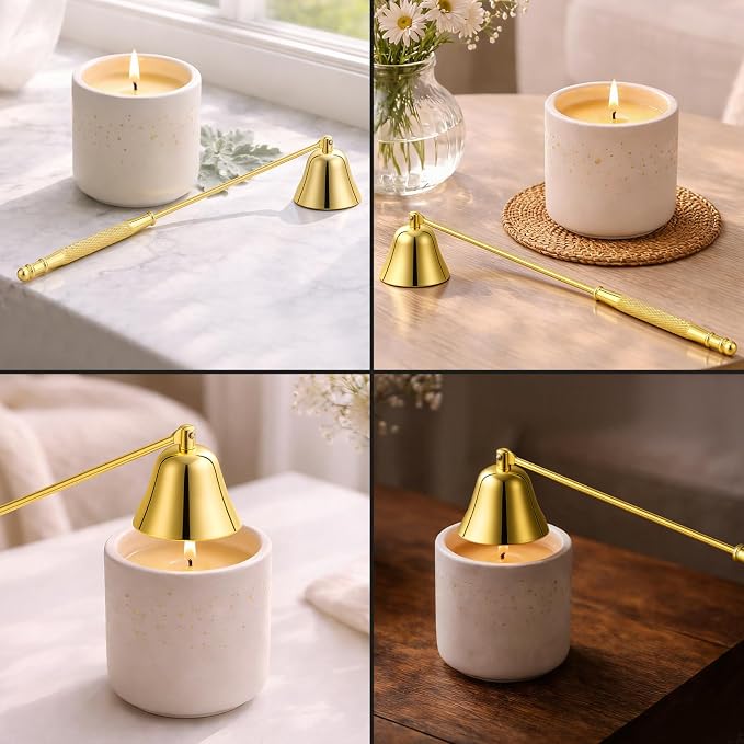 Vaincre Stainless Steel Candle Snuffer - Gold Candle Extinguisher with Long Handle, Decorative Snuffer Accessory for Putting Out Wick Flame Safely