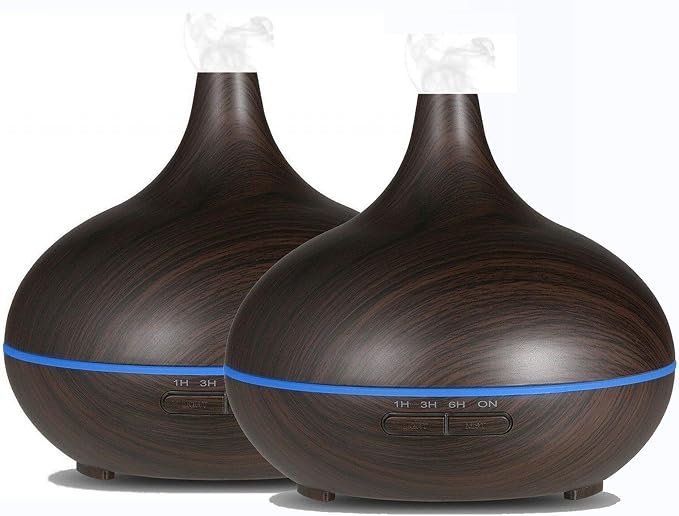 2 Units EcoGecko Dark Wood Grain Look Essential Oil Diffuser,Ultrasonic Diffusing Cool Mist Humidifier with Timer for Office Home Bedroom Baby Room Study Yoga Spa, with Timer and 7 Color Night Light