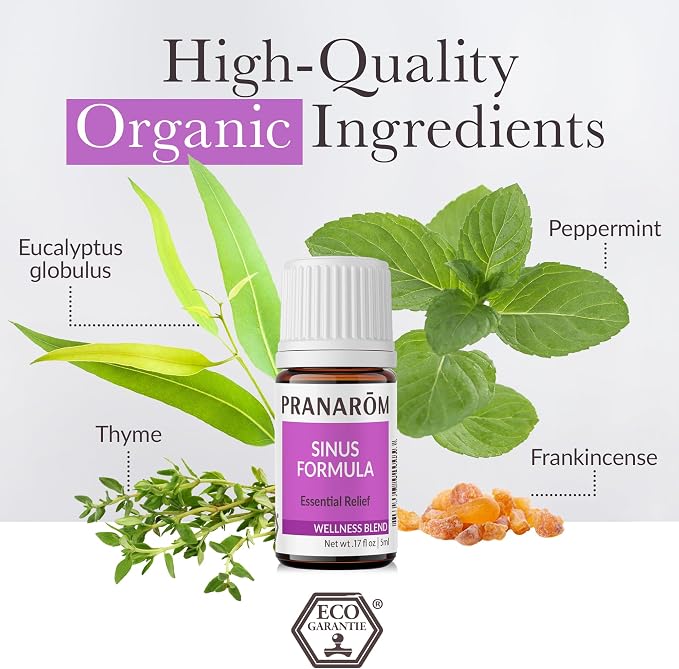 Pranarom - Sinus Formula Essential Oil Blend (2 Pack of 5ml) - Olive Oil, Eucalypts, Peppermint, Rosemary, Frankincense, & Thyme - 100% Pure Essential Oil for Topical Use