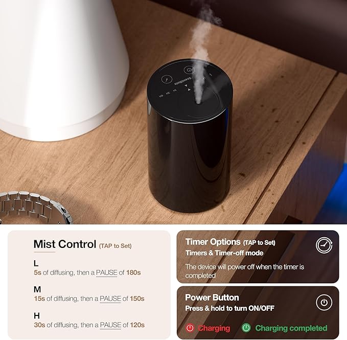 Waterless Essential Oil Diffuser Starter Kit with 30mL Hotel Scent Fragrance Oil, Rechargeable Portable Scent Diffuser with 3 Timers/Mist Levels for Car Room Home Office, ANZ White KIT
