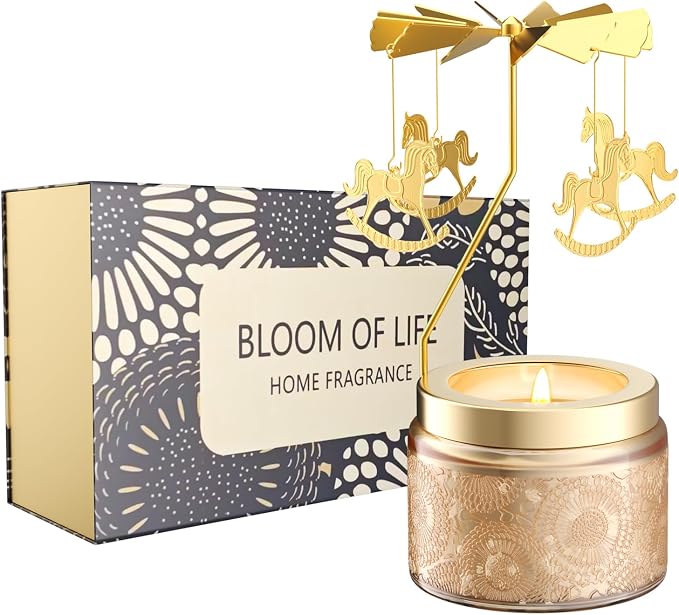 Rotatable Osmanthus Flower Scented Candle, Gifts for Women, Single-Wick with 20 Hours of Burn Time, Ideal for Creating Relaxing Ambience & Holiday Gifting (Merry-go-Round)