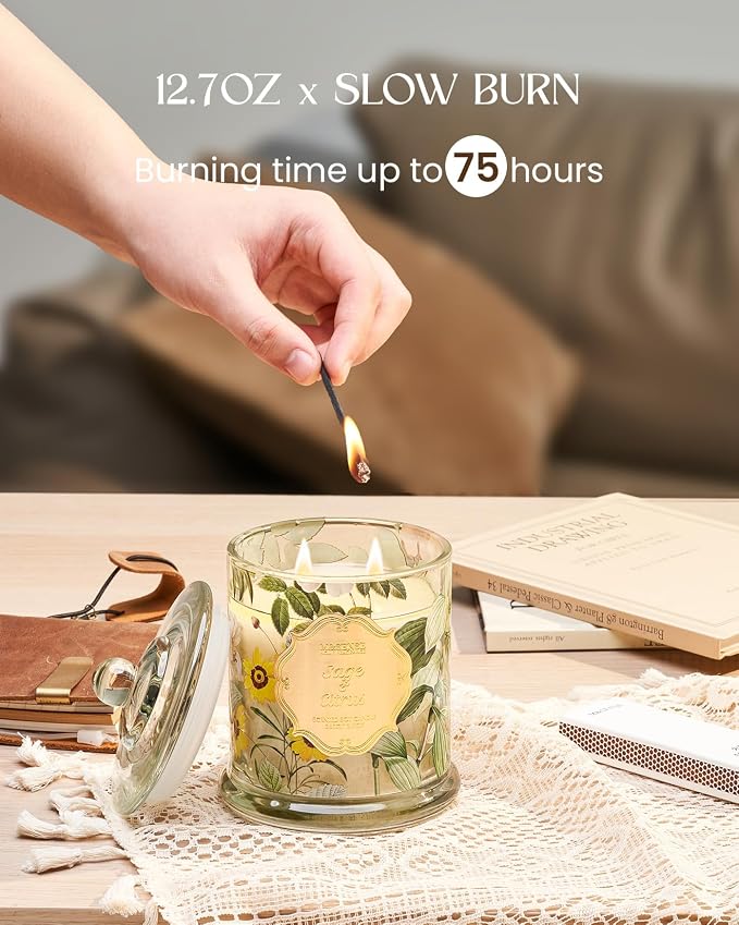 M&SENSE Sage Citrus Scented Candle 12.7oz Fresh Home Fragrance 2 Wick | Natural Soy, Non-Toxic, Refresh Relax Scent, Housewarming Gift Home Fragrance, 75H Fragrance
