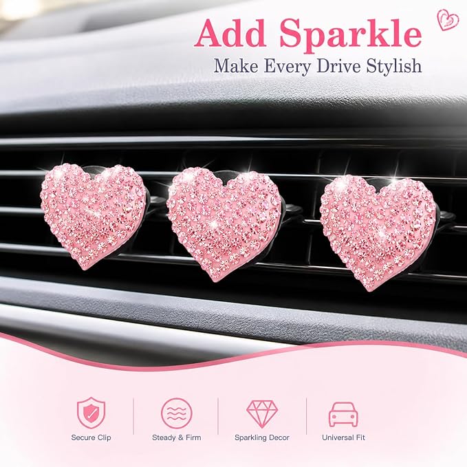 6 pcs Pink Heart Car Air Vent Clips Coquette Cute Girly Car Decor Accessories Interior Aesthetic Decorations Charm Stuff for Women Girl