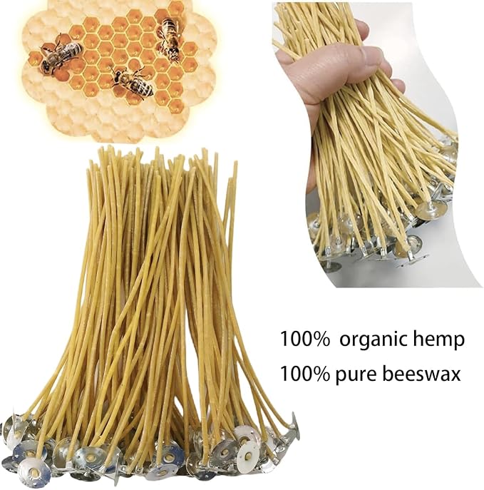 200 PCS 8 inch Hemp Candle Wicks kit, 2.5mm Beeswax Candle Wicks for DIY Bulk Natural Candle Wicks for Beeswax Candle Making Beeswax Wicks for Candles Organic Hemp Wicks for Candle Making