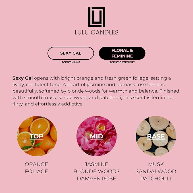 Lulu Candles | Sexy Gal | Luxury Scented Soy Jar Candle | Hand Poured in The USA | Highly Scented & Long Lasting (9 Oz.)