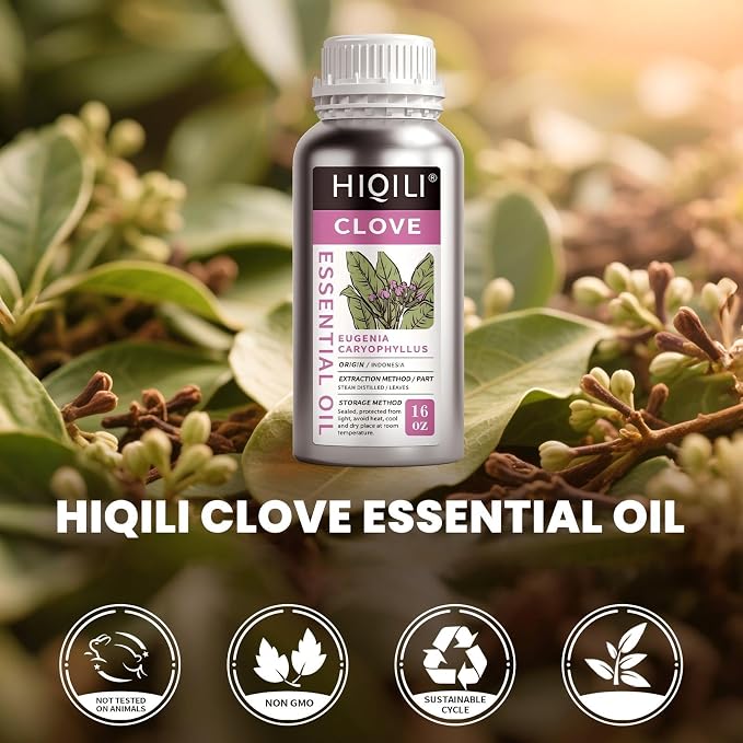 HIQILI 16 Fl Oz Clove Essential Oil for Hair, Diffuser, Aromatherapy - 500ML