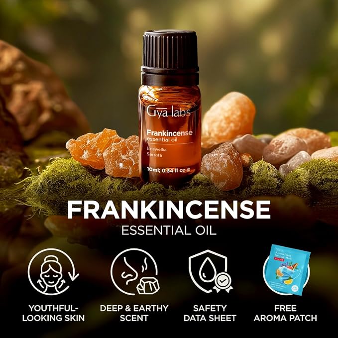 Gya Labs Frankincense Essential Oil - 0.34 Fl Oz - for Hair, Skin, Diffuser, Aromatherapy & DIY Candle Making Scent (Pack of 2)