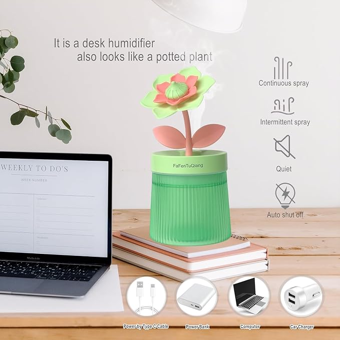 Desk Mini Humidifier, Personal Small Humidifier Diffuser 260ml Portable with Colorful Light Cool Mist,Quiet, Auto Off, Top Fill Air Humidifiers,for Plants,Home,Office,Travel,Work,Women, Birthday