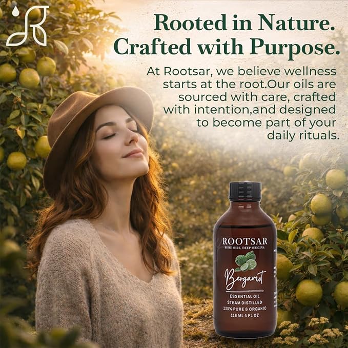 Bergamot Essential Oil – 100% Pure Organic Bergamot Oil, Cold Pressed, 4 FL OZ / 118 ML – Premium Essential Oil for Diffuser, Aromatherapy, Massage, Skin Care, Candle & Soap Making