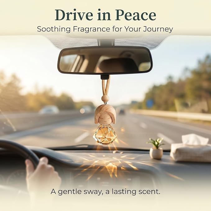 Car Air Freshener 2 Pack, Refillable Empty Glass Bottle Hanging Diffuser for Essential Oils, Car Fresheners DIY Scent, Car Accessories for Women & Men, Cute Aromatherapy Pendant Decor-A5