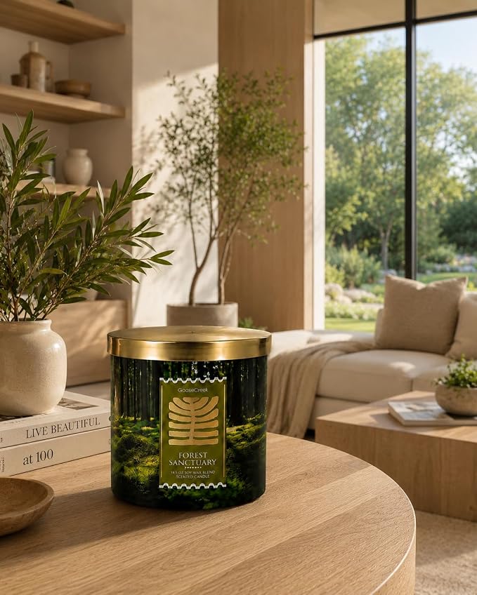 Forest Sanctuary Scented Candle, Soy Wax Blend, 14.5 oz, 3wick Pine Needles, Forest Lily, Fresh Lavender, Worn Cedarwood