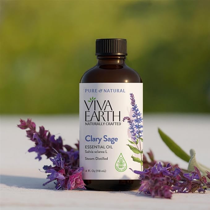 Clary Sage Essential Oil – 100% Pure and Natural Clary Sage Aroma for Diffusers, Aromatherapy, Hair and Scalp Care, Skin Care, Massage Oils, Soap and Candle Making – with Dropper, 4 oz
