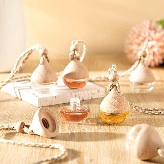 BBTO 50 Pcs Hanging Car Air Freshener Car Diffuser Bottles Empty Glass Perfume Bottle Freshener Diffuser Bottle Pendant for Essential Oil Fragrance Aromatherapy Ornament(Water Drop)