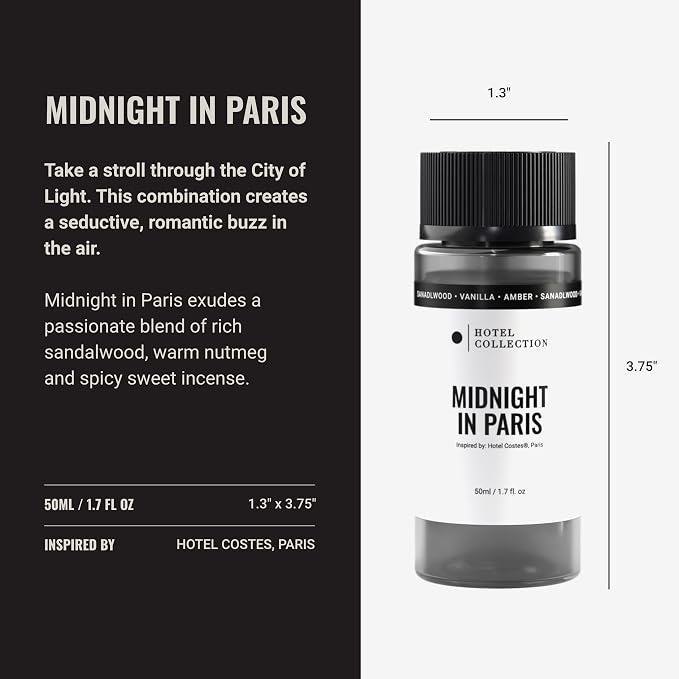 Hotel Collection Diffuser Oil - Midnight in Paris - Aromatherapy Essential Fragrance Oil - Sandalwood, Vanilla, and Amber - 50mL 1.7 Fl oz