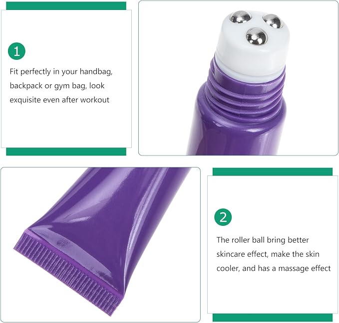 Beavorty Essential Oil Roller Bottles 2 Pack Refillable Eye Face Cream Dispenser Tubes 4.92In Leak-Proof Portable Roll-on Container for Skincare and Travel