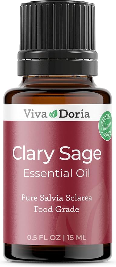 Viva Doria Clary Sage Essential Oil, 100% Pure, Natural Clary Sage Essential Oil, Undiluted, for Aromatherapy | Food Grade, 15 mL (0.5 Fluid Ounce)