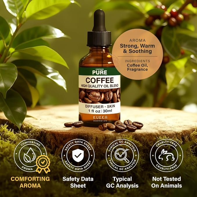 100% Pure Coffee Oil - 1 Fl Oz Coffee Essential Oil for Hair, Skin, Diffuser, Aromatherapy & DIY Soap Making Scent
