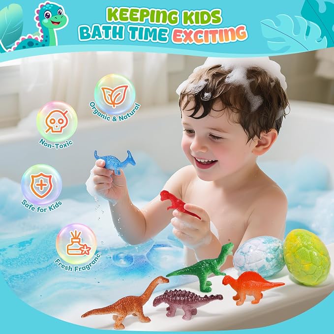 Dinosaur Bath Bombs for Kids with Surprise Inside, Gifts for Kids | Gentle Natural Organic Formula, Fun Bubble Bath Fizzes for Daily Bath Time, Birthday & Christmas Gift for Boys and Girls