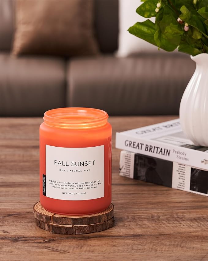 M&SENSE Amber Santal Soy Candles, Scented Candle 110 Hours Long Lasting Clean Burn Large Candle for Home Natural Organic Aromatherapy Relaxing Candle Birthday Holiday Gift for Dad Friends