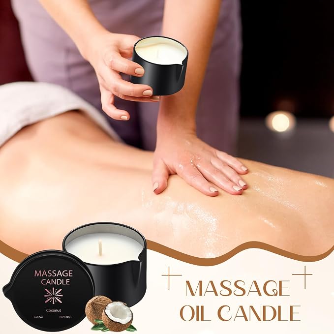 Nuanchu 2 Pcs 2.35 oz Massage Oil Candle, Ignite Low Temp Scented Body Oil Candles for Massage Therapy Soy Based Mother's Day Home Gift Spa Use, Coconut
