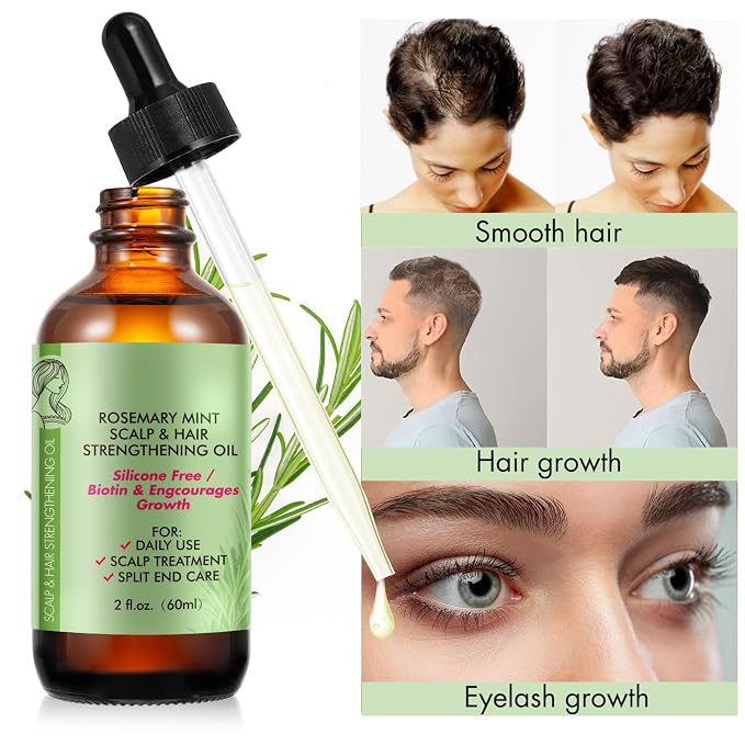 Rosemary Oil for Hair Growth, Rosemary Essential Oil, 100% Pure Natural, Dry Scalp Treatment, Hair Growth Serum for Thicker Longer Fuller Healthier Hair 2.02 fl oz
