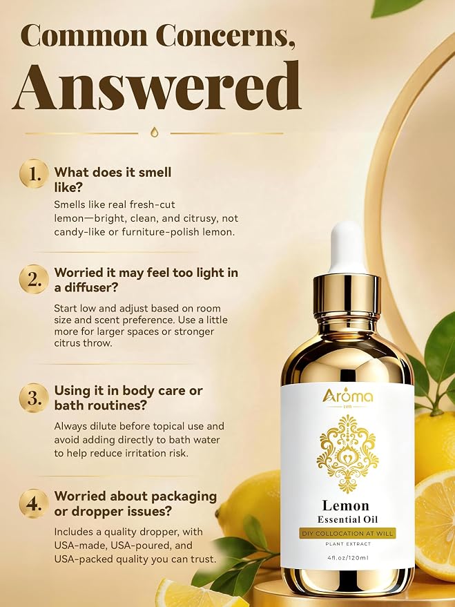 100% Pure Lemon Essential Oil 4 fl oz Thieves Oil Essential Oil - Essential Oils for Diffusers & Aromatherapy & Home Care Gifts for Women - Lemon Oil Essential Oil