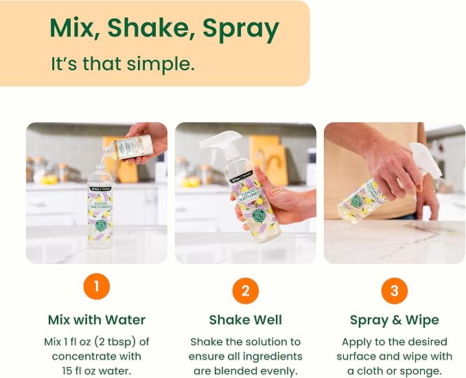 Good Natured Brand All-Purpose Cleaner Concentrate | 8oz makes 128oz | Orange Essential Oil | 16X Concentrated Natural Multi-Surface Cleaner