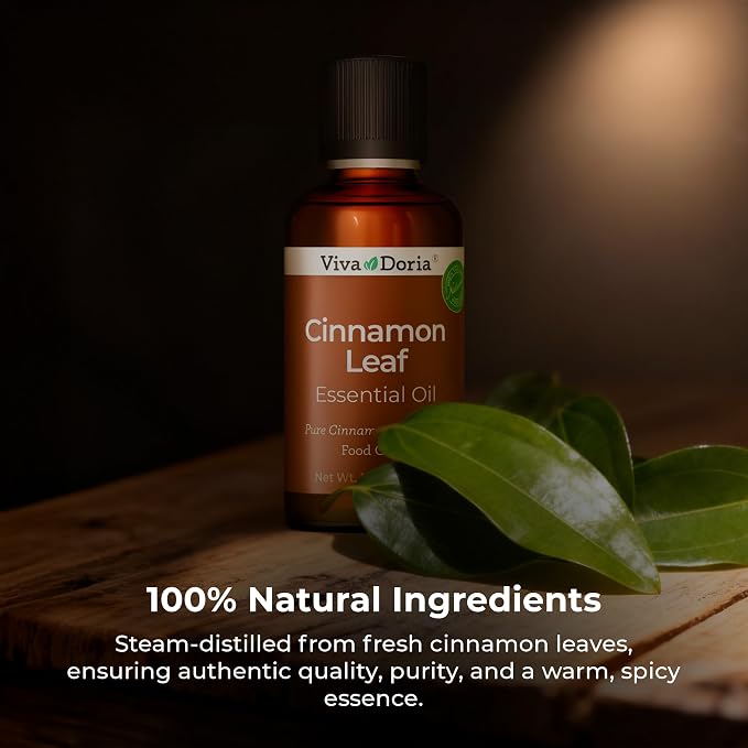 Viva Doria Cinnamon Leaf Essential Oil, 100% Pure, Natural Cinnamon Essential Oil, Undiluted, for Aromatherapy | Food Grade, 30 mL (1 Fluid Ounce)