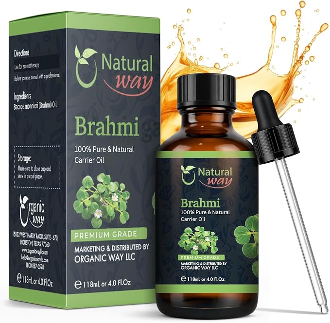 Brahmi Carrier Oil for Diffusers, Dry Skin, Hair | Natural Aroma Oil for Home Fragrance, DIY Beauty Blends & DIY Candle Making, Long Lasting Scent for Office, Bedroom Scent 4 Fl Oz (120 mL)
