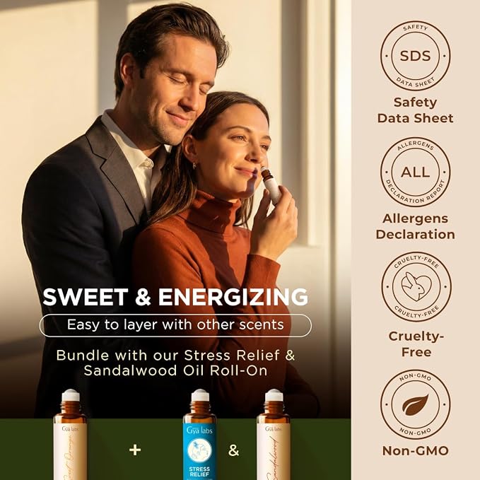 Gya Labs Sweet Orange Essential Oil Roll On - 0.34 Fl Oz - Travel Size Roller for Camping, Skin, Aromatherapy Relief, Convenience