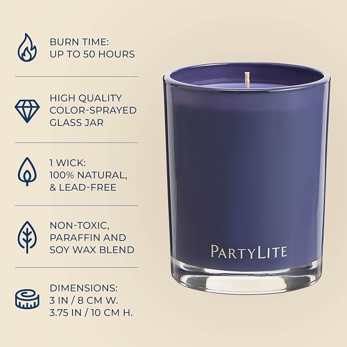 PartyLite Twilight Lavender Escential Jar™ Candle, Scented with Sleepy Lavender, Warm Tonka Bean & Soft Musk, 7.75oz 1-Wick Reusable Glass Jar, 50-Hour Burn, Aromatherapy Home Fragrance