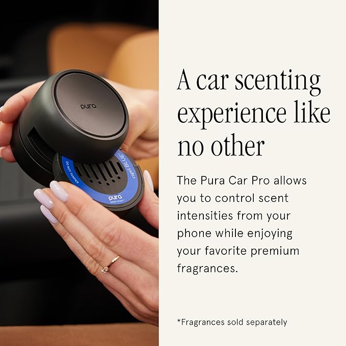 Pura Car Pro - Smart Fragrance Diffusion - Rechargeable & Cordless - Portable Smart Car Diffuser with USB-C Cable - Start & Stop Accelerometer Detects Motion - Diffuser Only