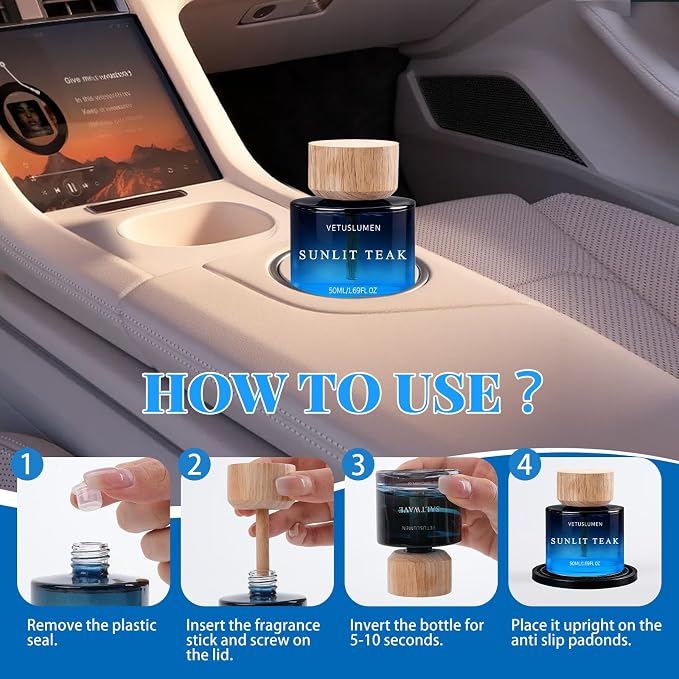 Car Air Freshener, 50ml /1.7fl oz Large Capacity Air Freshener Diffuser Set, 3-Scent Natural Essential Oil Fragrance Aromatherapy, Long-Lasting Fragrance Premium Auto Perfume Accessories