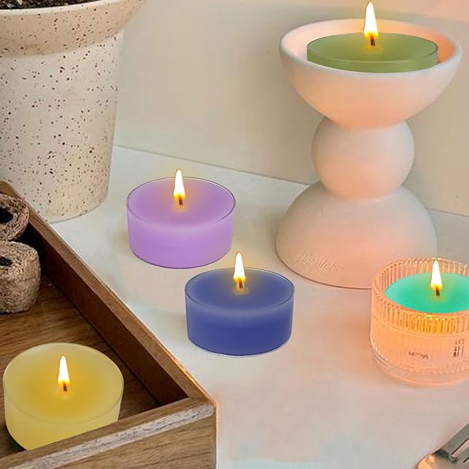 12 Pack Hand-Poured Dark Scented Tea Light Candles 5 Color Smokeless Small Round Tealight Candles for Relaxation Yoga Meditation Home Decor Romantic Dinners & Ambiance