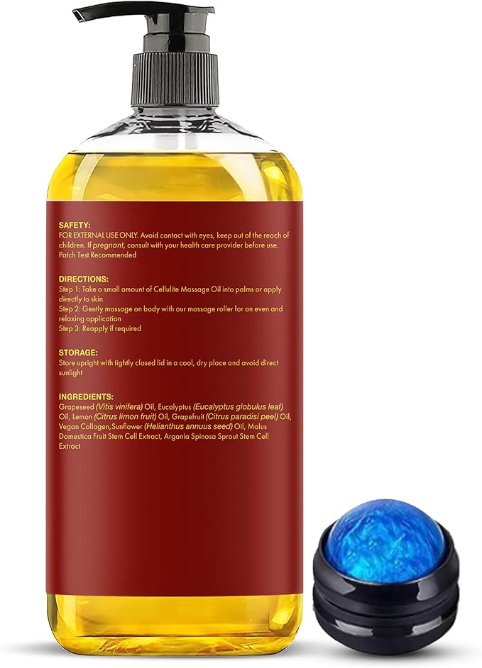 Majestic Pure Cellulite Massage Oil for Massage Therapy- Refreshing and Relaxing- Natural Oils with Grapeseed, Eucalyptus, Grapefruit & Lemon Oil- All Skin Types- Men and Women Massage Lotion- 8 fl oz