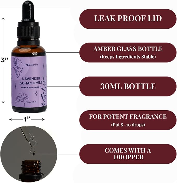 Folkulture Lavender & Chamomile Essential Oil Blend | 30 ml - 1.01 Fl Oz Fragrance Oil | Diffuser Oils for Humidifier for Better Sleep, Reset, Stress Relief, Calming, Relaxing | House Warming Gifts