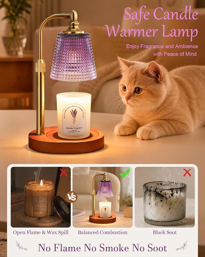 Hong-in Candle Warmer Lamp with Timer Dimmer, Birthday Gifts for Women, House Warming Gifts for New Home, Vintage Room Decor, Adjustable Height Candle Lamp, Wax Warmer for Scented Jar Candles, Purple