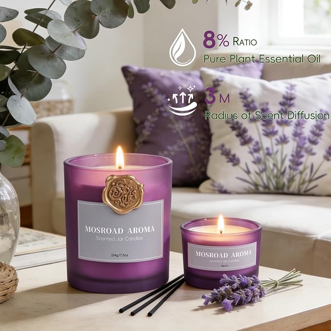 Lavender Eucalyptus Scented Candle Set - 2 Packs, Spa Scent Aromatherapy Candles for Stress Relief, Calming Candles for Anxiety, Relaxation & Yoga Meditation, Natural Soy Wax Luxury Home Candles