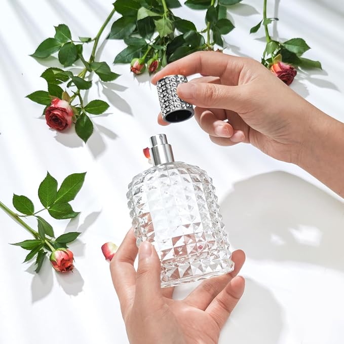 100ml/3.4 Oz Glass Spray Bottle Perfume Atomizer,Empty Travel Refillable Perfume Spray Bottle with 3 Kinds of Dispenser (A1)