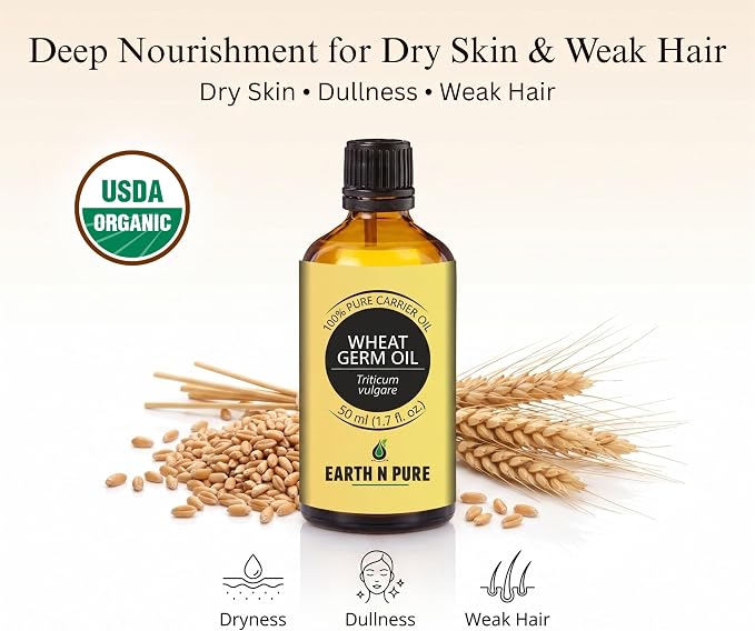 Earth N Pure Wheat Germ Oil (Gehu Oil) Cold Pressed, Natural and Therapeutic Grade - 15 ml